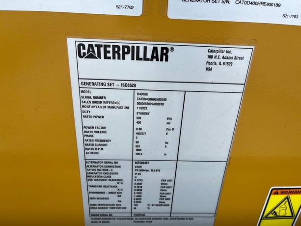 400 kW Caterpillar #D400GC, 480 Volts, Sound Enclosure, Base Fuel Tank, CAT Warranty, surplus/unused, 2022 - Image 9