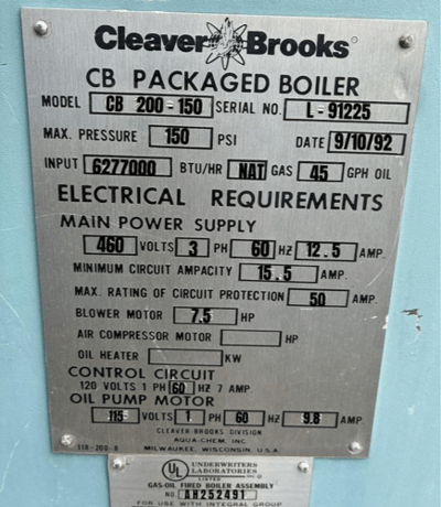 150 HP Cleaver-Brooks #CB-200-250, steam boiler, 750 sq.ft., 1992 - Image 3