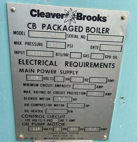150 HP Cleaver-Brooks #CB-200-250, steam boiler, 750 sq.ft., 1992 - Image 4