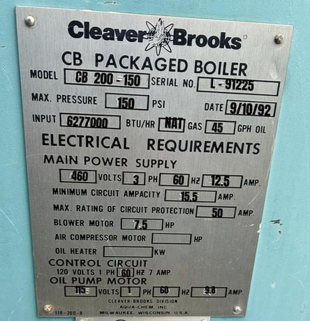 150 HP Cleaver-Brooks #CB-200-250, steam boiler, 750 sq.ft., 1992 - Image 5