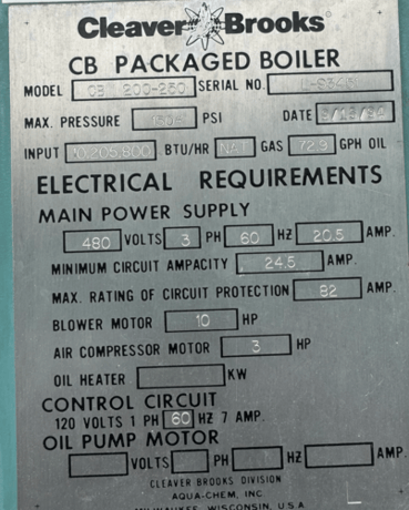 250 HP Cleaver-Brooks #CB-200-250, steam boiler, updated ctrl, 150 psi, 1994 - Image 2