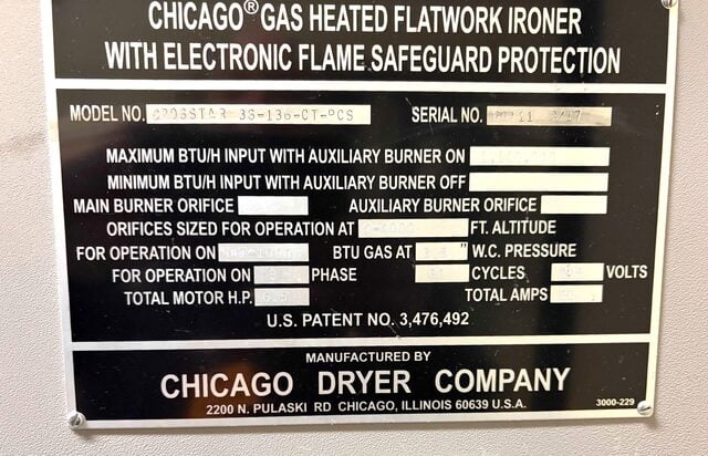 Chicago #Crossstar-36-136-CT-PCS, Natural Gas Ironer and Folder, 36" roll diameter, 136" width, 2017 - Image 6