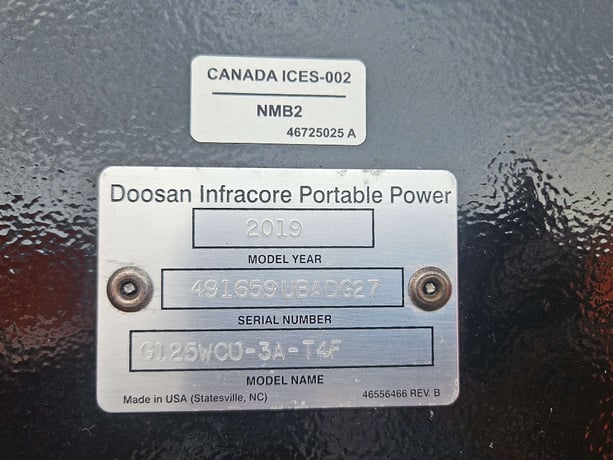 110 kW Daewoo Doosan #G125, Trailer Mounted, Tier 4F, 120/240/208/277/480 Volts, 2714 Hours, 2019, $39k - Image 8