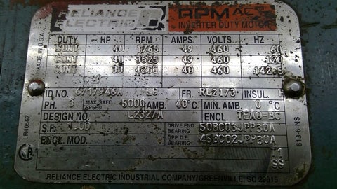 40 HP 1800 RPM Reliance, Frame RL2173, TEAO-BC, 460 Volts - Image 6