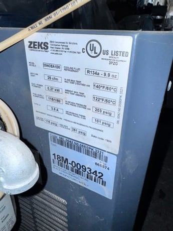 25 cfm, 140&deg;F, 203 psig, Zeks #25NCEA1D0, refrigerated air dryer, 115 V. - Image 3