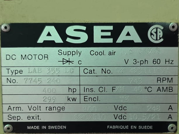 400 HP 720 RPM Abb, Frame 355LC, DPFVBB, 600 VA, 220/110 VF - Image 3