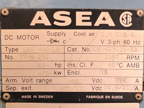 600 HP 1200 RPM Abb, Frame 400LB, DPFVBB, 650 VA, 220/110 VF - Image 2