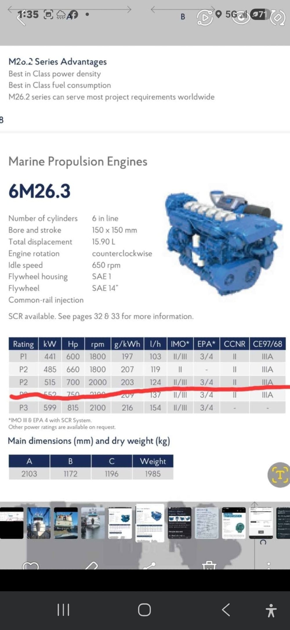 700 HP Baudouni #6M26.2, Marine Diesel Engine, 15.9 liters, 1900 RPM, brand new in crate - Image 2