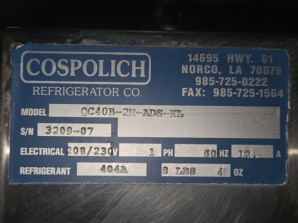 Cospolich #QC40B-2M-ADS-HL, Quick Chiller / Blast Chiller, 208-230 V., 1PH, R404A - Image 3