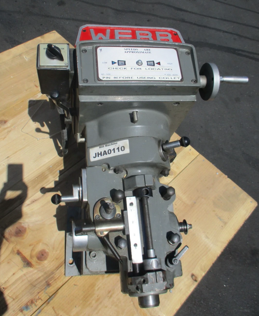 Webb, heavy duty variable speed milling machine head, 3 HP, 2012 - Image 1
