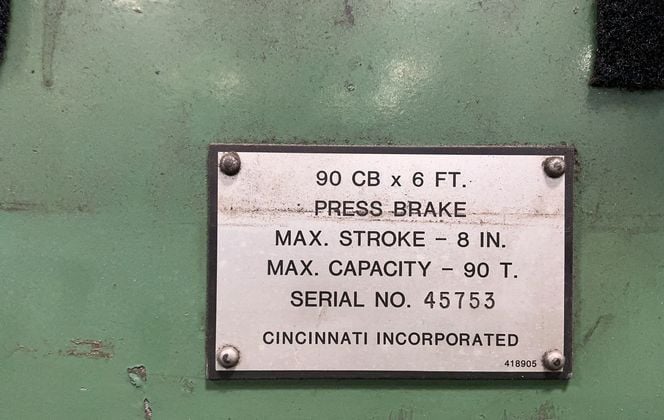 90 Ton, Cincinnati #90-CB-X-6-FT, hydraulic press brake, 8" stroke, Dyna Bend control, light curtains - Image 4