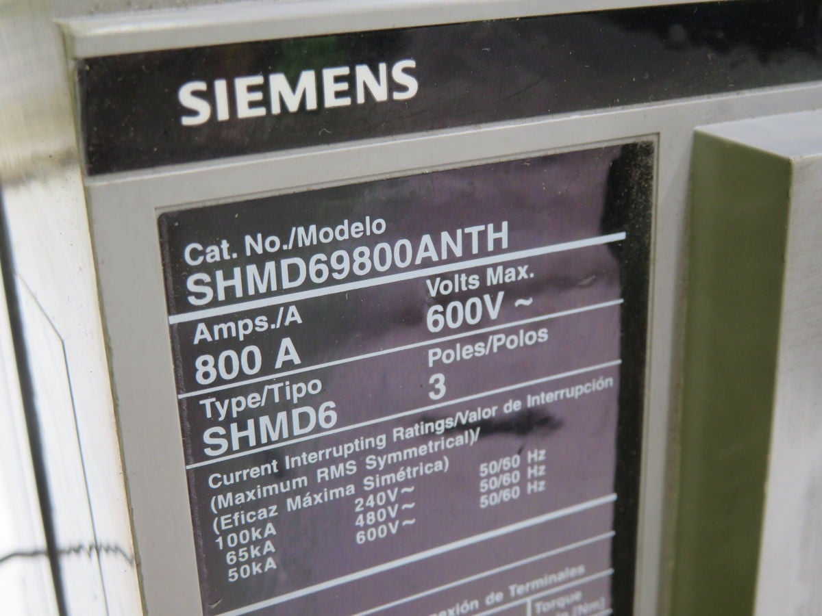 800 Amps Siemens SHMD69800ANTH S07MN6, Sentron Series, Molded Case Circuit Breaker, 3-Pole, 600 Volts, 50 KA - Image 5