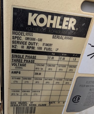 60 KW Kohler #60RZG, LP Nat Gas Generator, 1 & 3PH, NEMA H, 5.7L (3 available) - Image 5