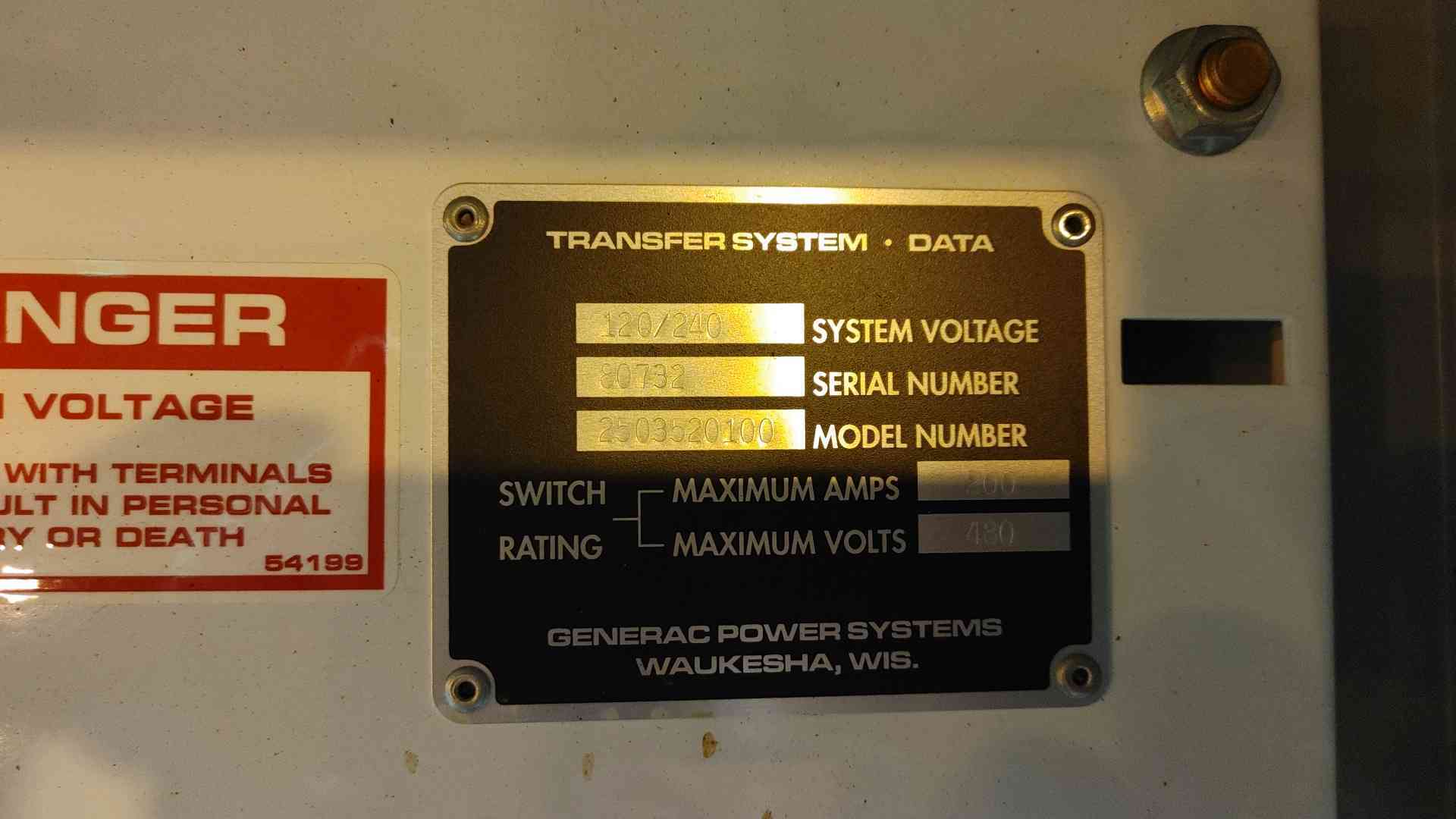 200 Amp. Generac, Automatic Transfer Switch, NEMA 3R Outdoor, 120/240 Volts, 3PH - Image 5