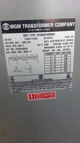 30 KVA 240 Primary, 208Y/120 Secondary MGM, dry type transformer - Image 3