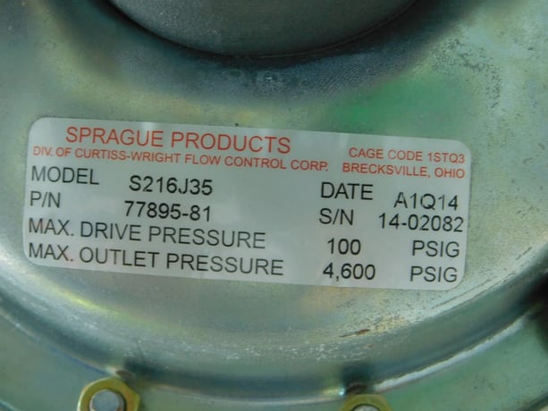 Sprague #S216J35, Air-Powered Hydraulic Pump, Hydrostatic Test, Unused - Image 2