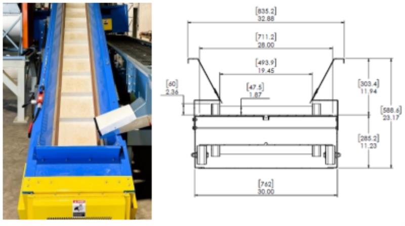 18" wide x 17.2' long MC3 #SBC1800CNVBELWA, inclined belt conveyor, 21&deg; incline, 66 FPM, 230 V., 3-ph, new - Image 3