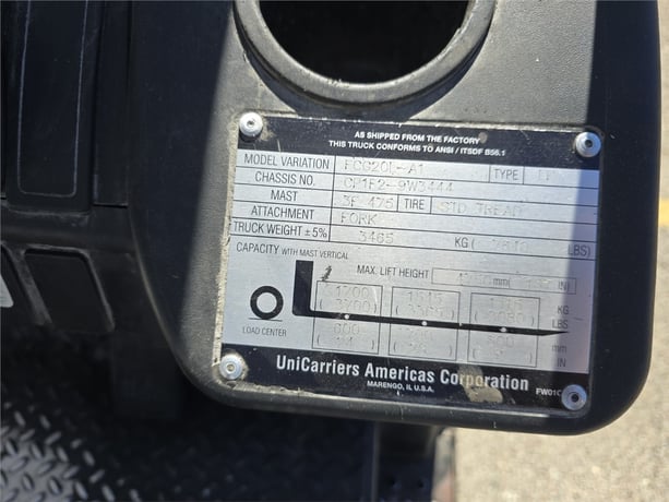 4000 lb. TCM #FCG20L-A1, LP gas three-stage cushion tire forklift, 187" lift, 81" mast, side shift, 4" x 42" - Image 4