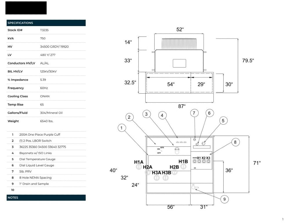 750 KVA 34500GrdY/19920 Primary, 480Y/277 Secondary, PAD, Recon (shipment available in 10 days) - Image 1