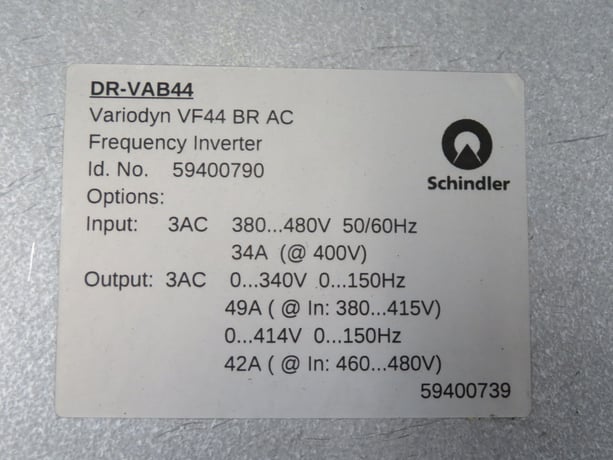 Schindler #VF44BR, regenerative variable frequency dri, 3 Phase, 380-480 Volts AC, 3.0 m/s max elevator speed - Image 6