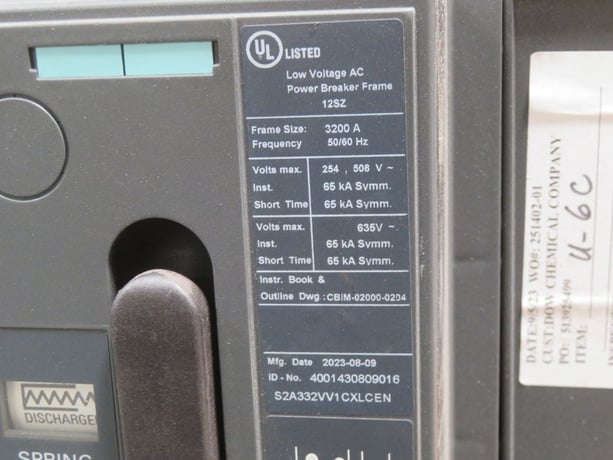 3200 Amps Siemens #WLS2A332, Low Voltage Air Circuit Breaker, 3-Pole, 635 Volts AC, 65 kA IC - Image 6