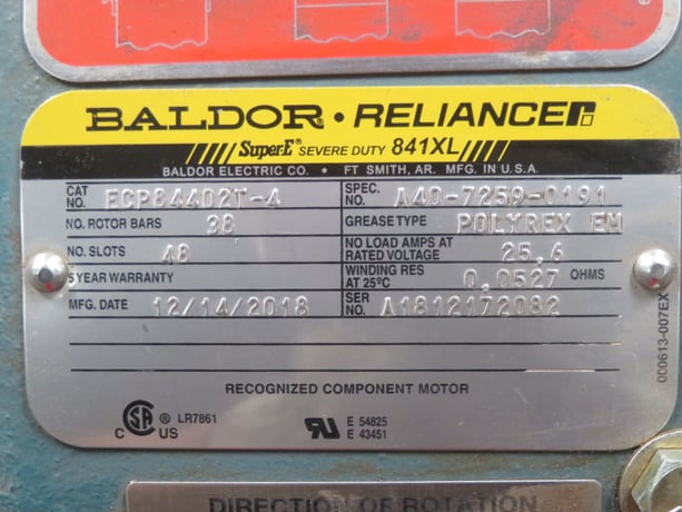 100 HP 3565 RPM Baldor #ECP84402T-4, Frame 405TS, 460 Volts, TEFC - Image 6