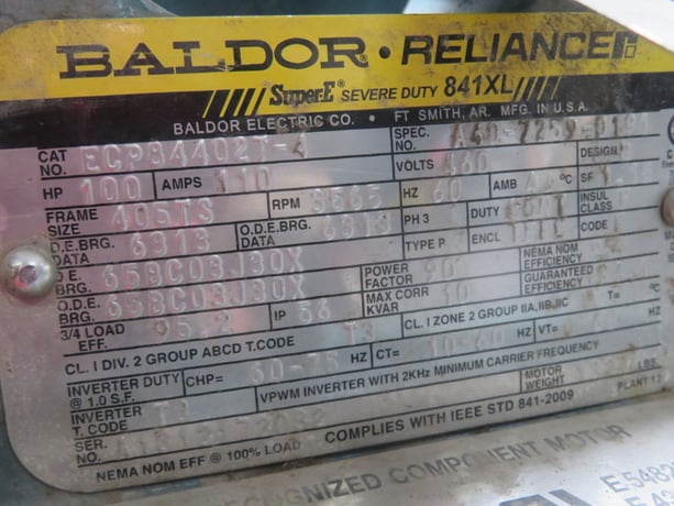 100 HP 3565 RPM Baldor #ECP84402T-4, Frame 405TS, 460 Volts, TEFC - Image 7