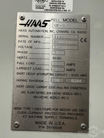 Haas #VF-9/50, Vertical Machining Center, 84" X, 40" Y, 30" Z, 7500 RPM, 30 automatic tool changer, 2017 - Image 5