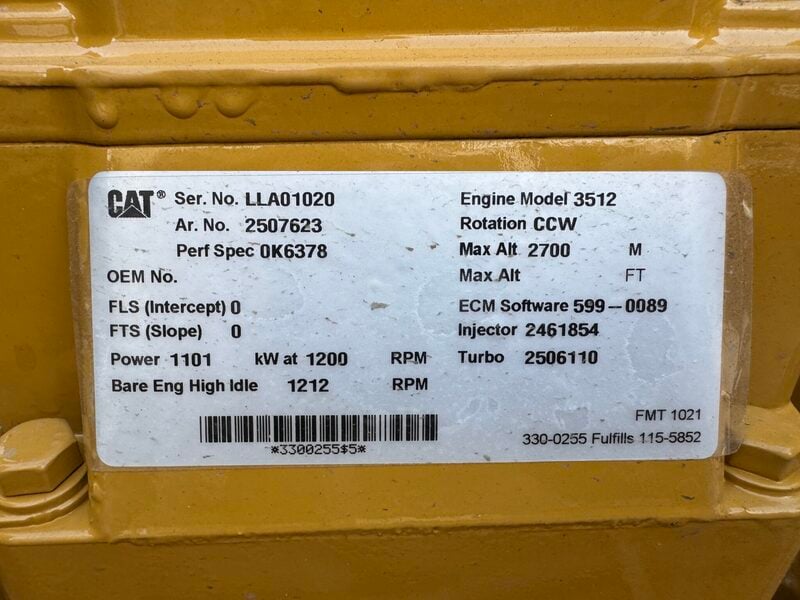 1476 HP Caterpillar #3512C-HD, diesel engine, 1200 RPM, Tier 2, rebuilt, 2007 - Image 8