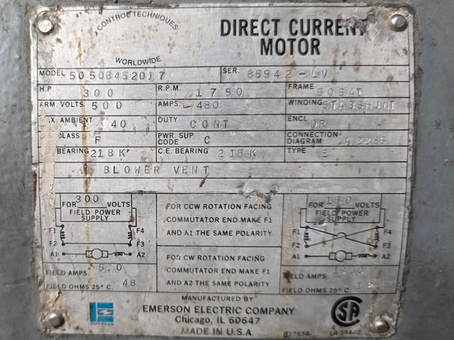 300 HP 1800 RPM Emerson, Frame 505/6AT, DPFVBB, 500 VA, 300/150 VF - Image 2