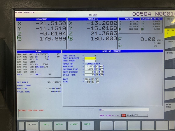 Daewoo Doosan #NHP 4000, CNC horizontal machining center, 60 automatic tool changer, 22" X, 25.2" Y, 26" Z - Image 5