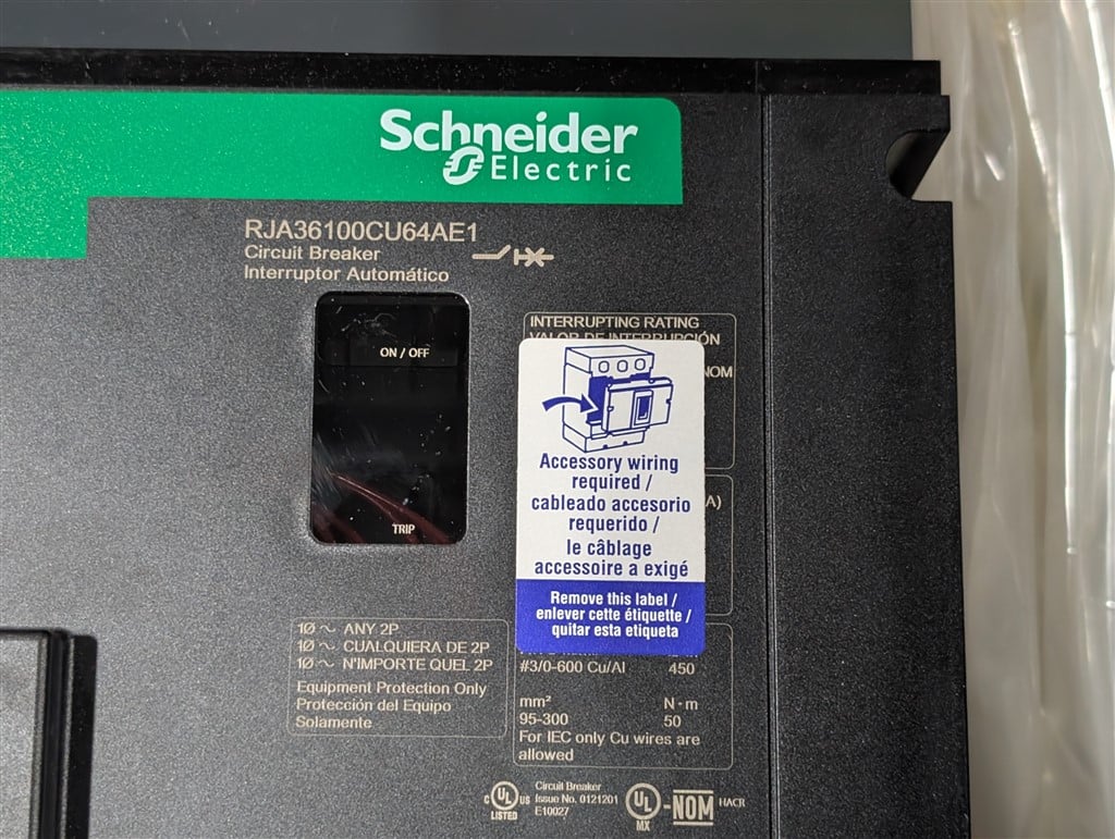 1000 Amps, Schneider, PowerPact I-Line, RJA36100CU64AE1, 600V., 3 Pole, Micrologic 6.0P LSIG, New in Box - Image 2