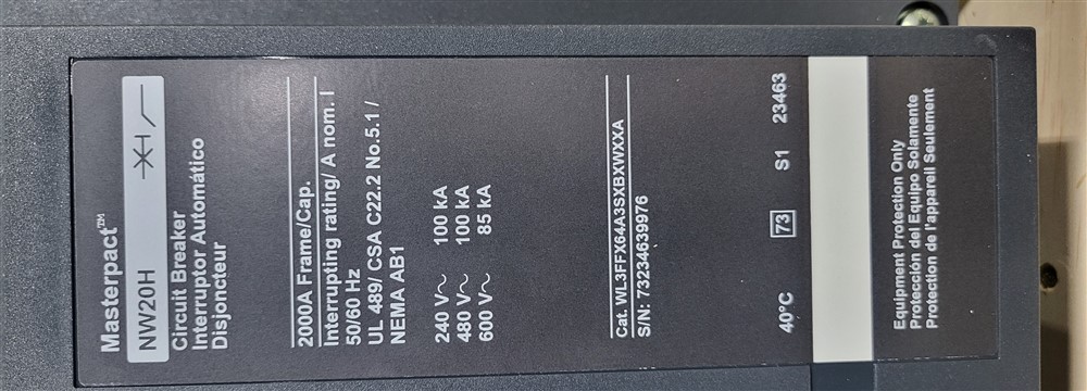 2000 Amps, Square D, Masterpact NW20H, WL3FFX64A3SXBXWXXA, 600 Volts, 3 Pole, Micrologic 6.0P LSIG, New - Image 5