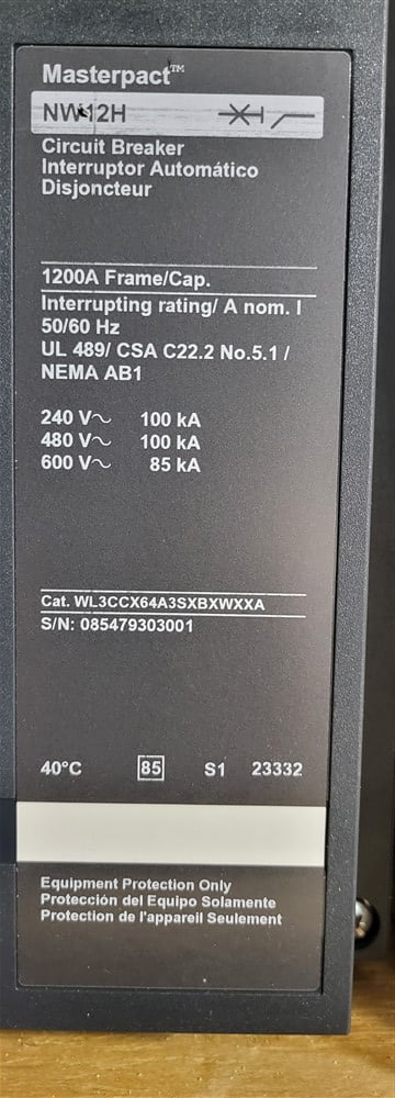 1200 Amps, Square D, Masterpact NW12H, WL3CCX64A3SXBXWXXA, 600V., 3 Pole, Micrologic 6.0P LSIG, New - Image 5
