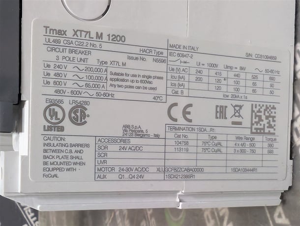 1200 Amps, ABB, SACE Tmax XT7L M 1200, 480-600V., 3 Pole, Ekip Dip LSI, New in Box - Image 7