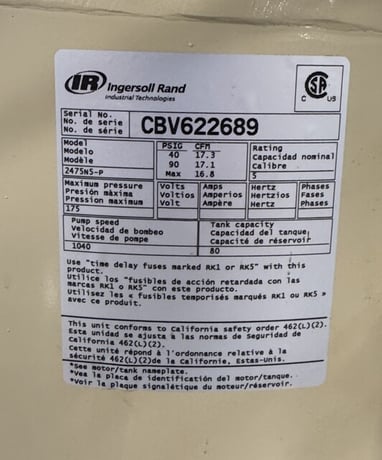 5 HP Ingersoll-Rand #2475N5-P, Two-Stage Air Compressor, w/ Air Dryer, R134a, 17 cfm @ 90 psi - Image 4
