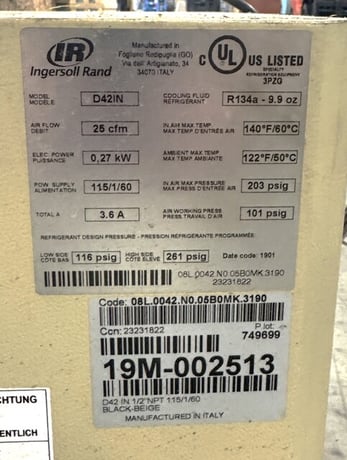 5 HP Ingersoll-Rand #2475N5-P, Two-Stage Air Compressor, w/ Air Dryer, R134a, 17 cfm @ 90 psi - Image 5