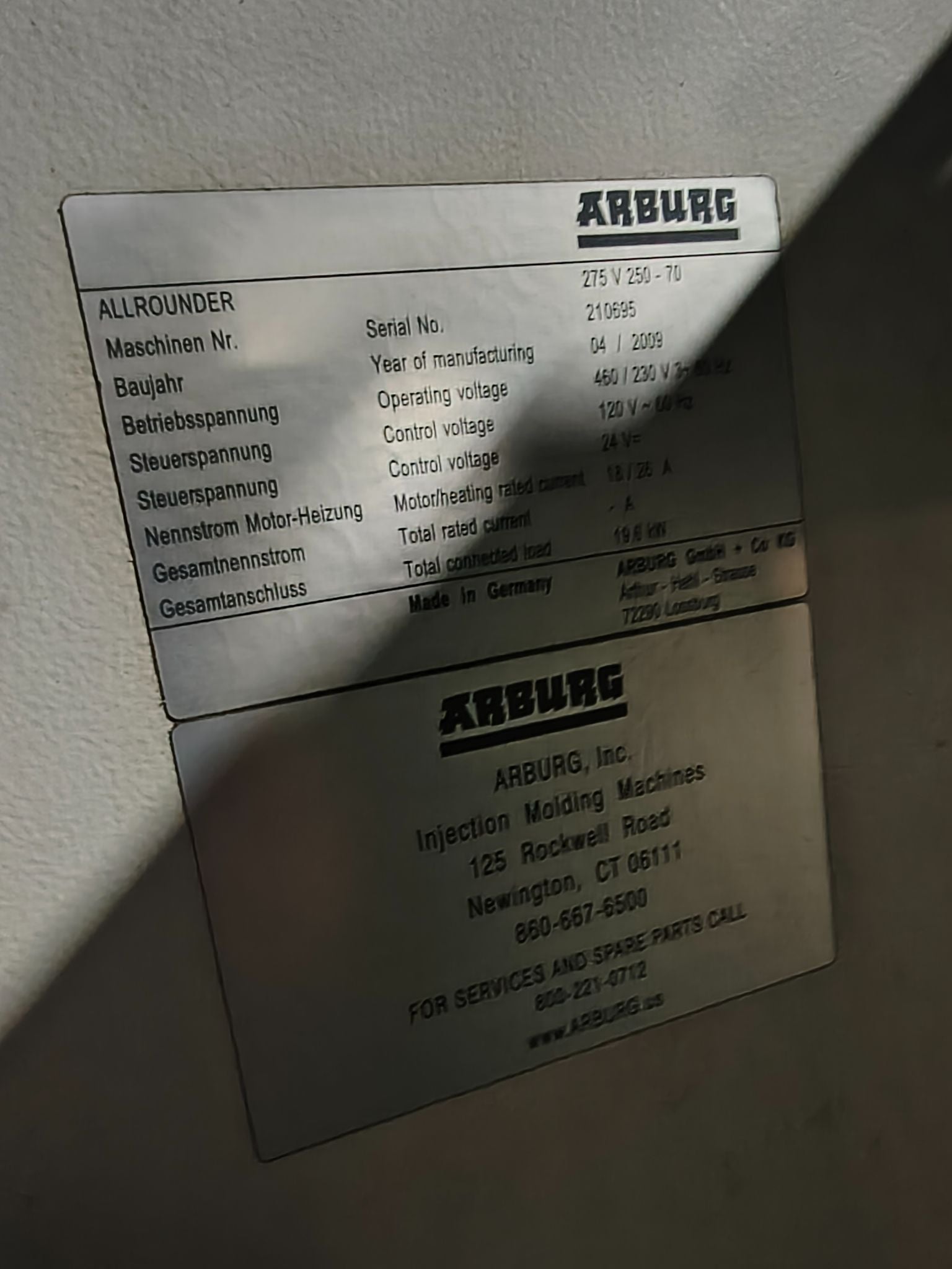 Arburg Allrounder #275V250-70, Vertical injection molding machine, 2009 - Image 10