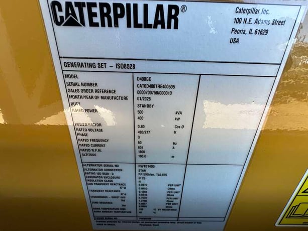 400 KW Caterpillar #D400GC, diesel generator set, 277/480 Volts, 609 HP @ 1800 RPM, C13 engine, EPA Tier 3 - Image 10