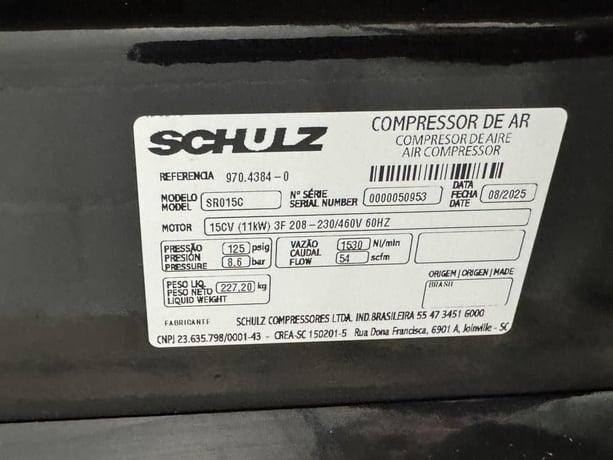 51 cfm, 125 psi, Schulz #SRP-3015-Compact, rotary screw air compressor, 15 HP, 2085-230/460 V., new - Image 6
