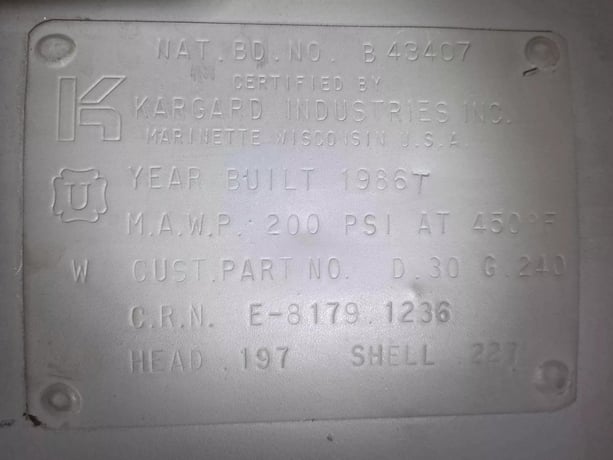 Kargard Industries, Carbon Steel Air Receiver Tank, 200 PSI, 1986 - Image 3