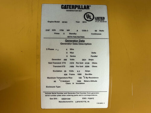 2000 KW Caterpillar #3516C, diesel generator set, 480V., 3-Ph., 60 Hz, standby, sound attenuated enclosure - Image 8