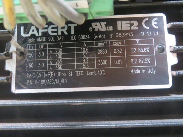 3 HP 2860 RPM LAFERT, 90L DA2, AC Motor, 400/460 Volts - Image 6