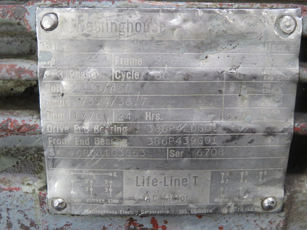 30 HP 1770 RPM Westinghouse, LIFE-LINE T, AC Motor, Frame 286T, 230/460 Volts - Image 5