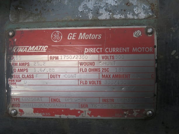 15 HP 1750/2300 RPM General Electric, CD258AT, DPFG-BV encl, 500 VA, 300/150 VF - Image 5
