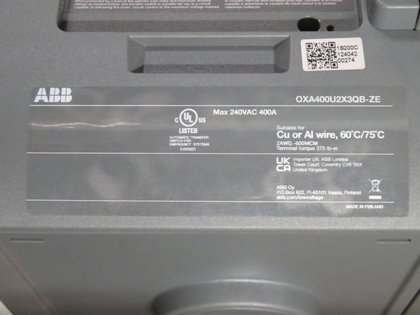 400 Amp. ABB OXA400U2X3QB-ZE, automatic transfer switch, 3-Pole, 600 Volts, NEMA 3R - Image 6