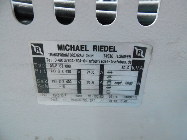 60 KVA 480 Primary, 400 Secondary, Michael Riedel 63000, dry type transformer, 3 Phase - Image 5