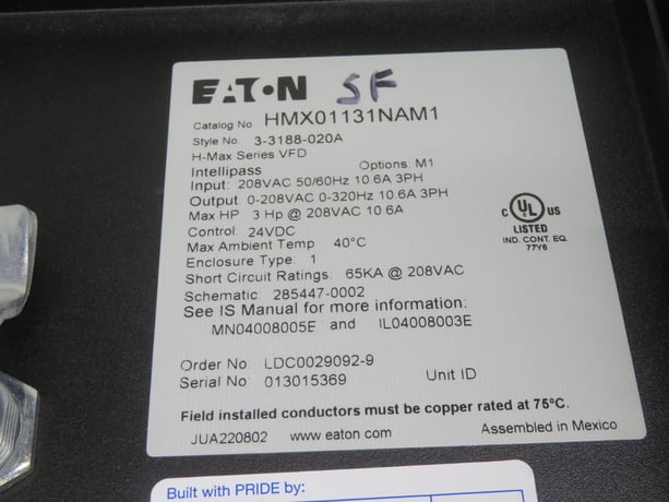 3 HP Eaton, HMX01131NAM1, Variable Frequency Drive, 208 Volts Input, 11 Amps Output - Image 8