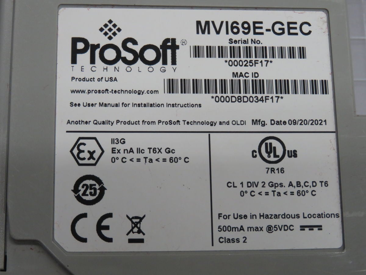 Prosoft #MVI69E-GEC, Ethernet Module, 1 Slot, Ascii ETH - Image 6