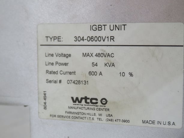 Welding Technologies Corp #304-0600V1R, Inverter drive - Image 8
